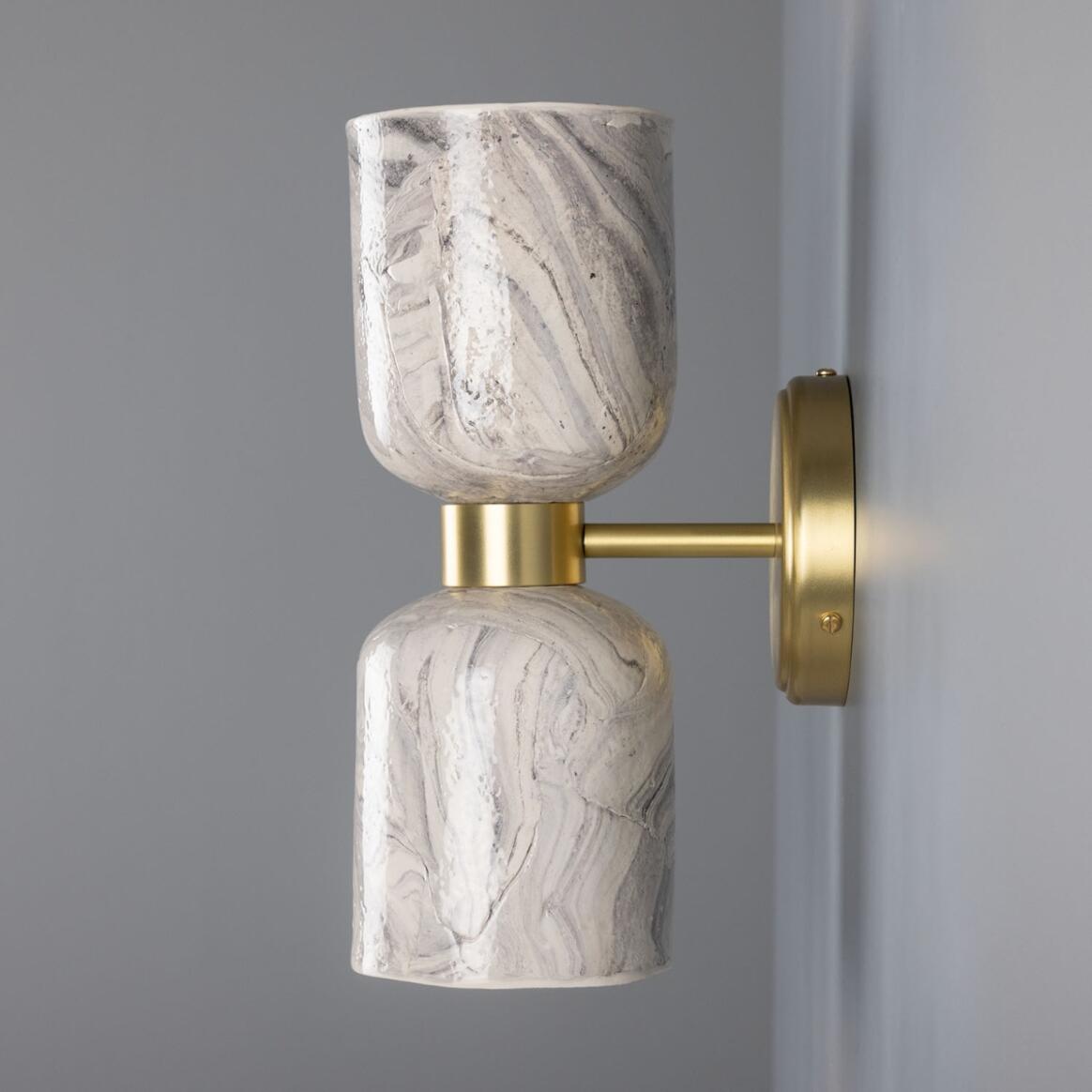 Sakura Marbled Ceramic and Brass Double Wall Light 31cm IP20