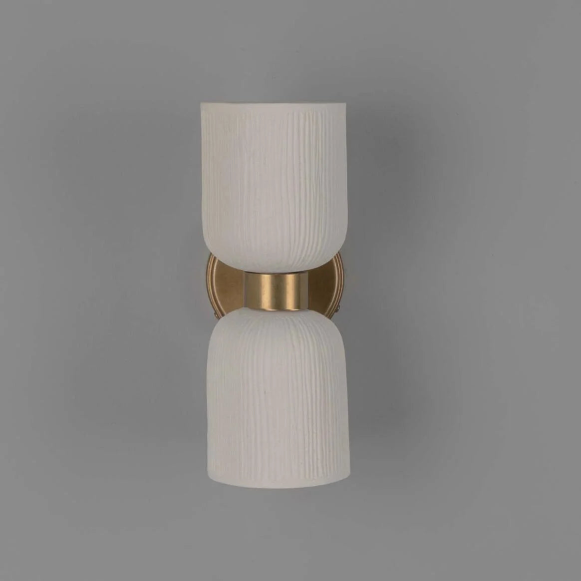 Sakura Matte White Striped Double Ceramic and Brass Wall Light 31cm IP20