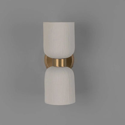 Sakura Matte White Striped Double Ceramic and Brass Wall Light 31cm IP20