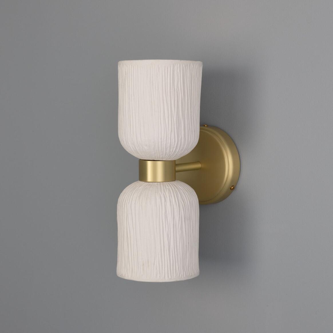 Sakura Matte White Striped Double Ceramic and Brass Wall Light 31cm IP20