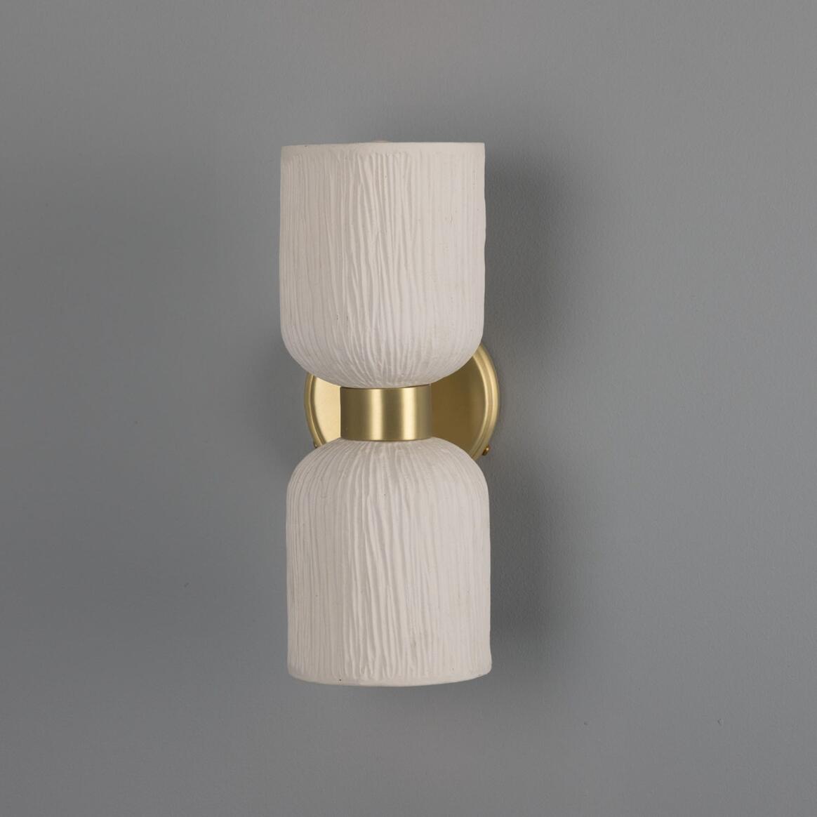 Sakura Matte White Striped Double Ceramic and Brass Wall Light 31cm IP20