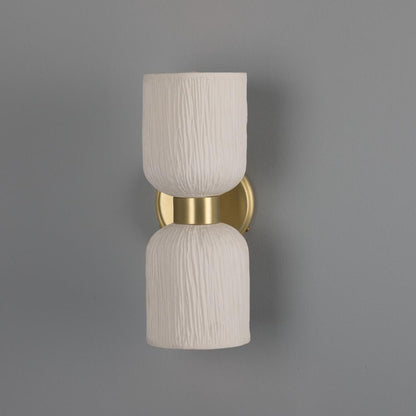 Sakura Matte White Striped Double Ceramic and Brass Wall Light 31cm IP20
