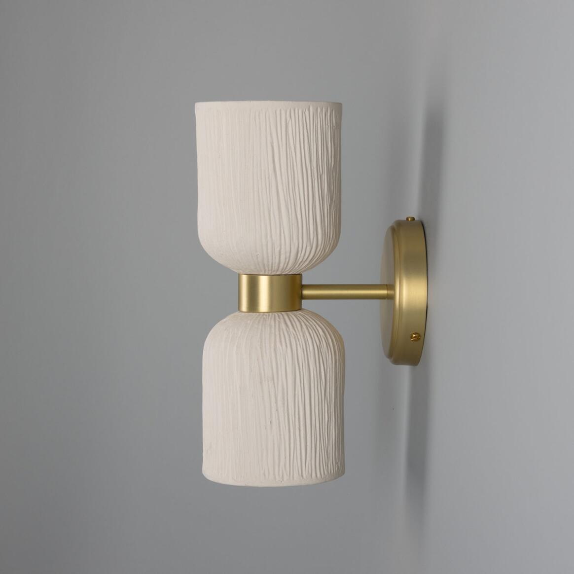 Sakura Matte White Striped Double Ceramic and Brass Wall Light 31cm IP20