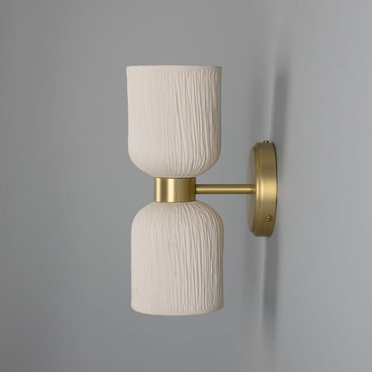Sakura Matte White Striped Double Ceramic and Brass Wall Light 31cm IP20