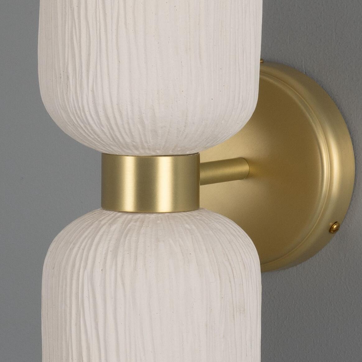 Sakura Matte White Striped Double Ceramic and Brass Wall Light 31cm IP20