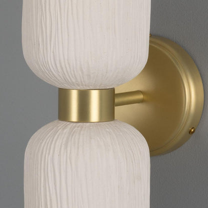 Sakura Matte White Striped Double Ceramic and Brass Wall Light 31cm IP20