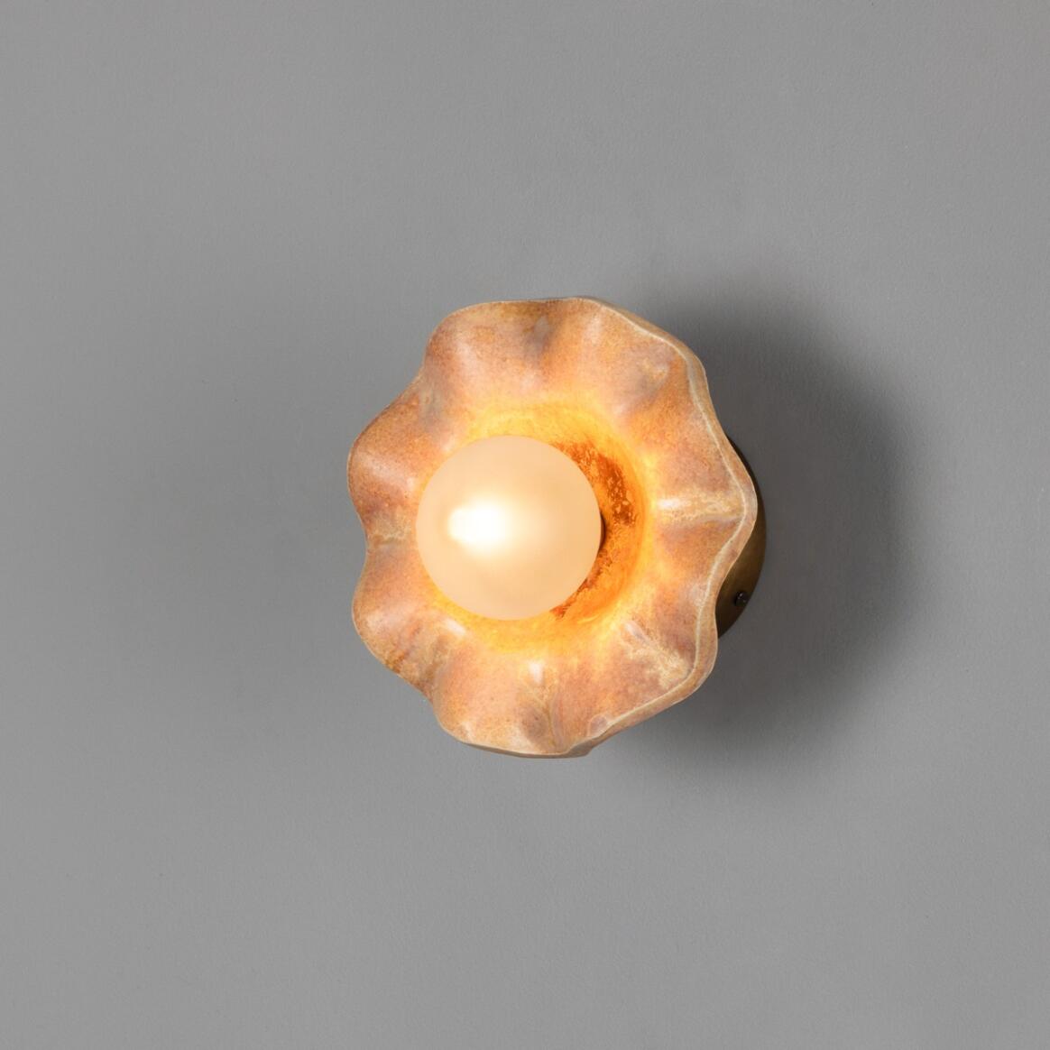 Rivale Wall Light with Wavy Ceramic Shade, Oatstone 21cm IP20