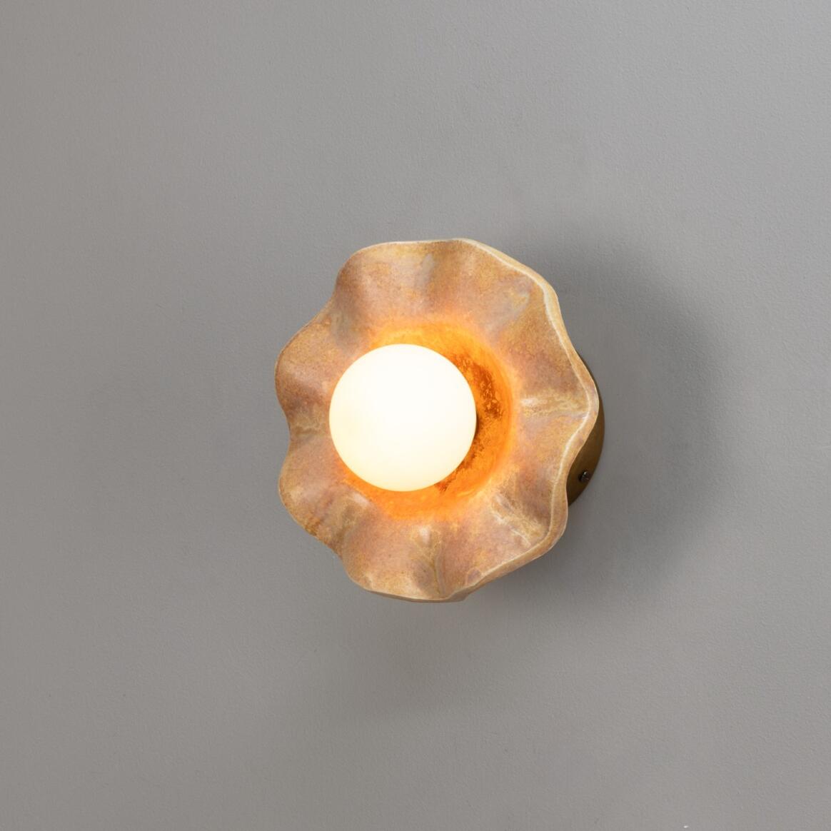 Rivale Wall Light with Wavy Ceramic Shade, Oatstone 21cm IP20