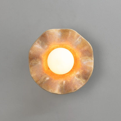 Rivale Wall Light with Wavy Ceramic Shade, Oatstone 21cm IP20