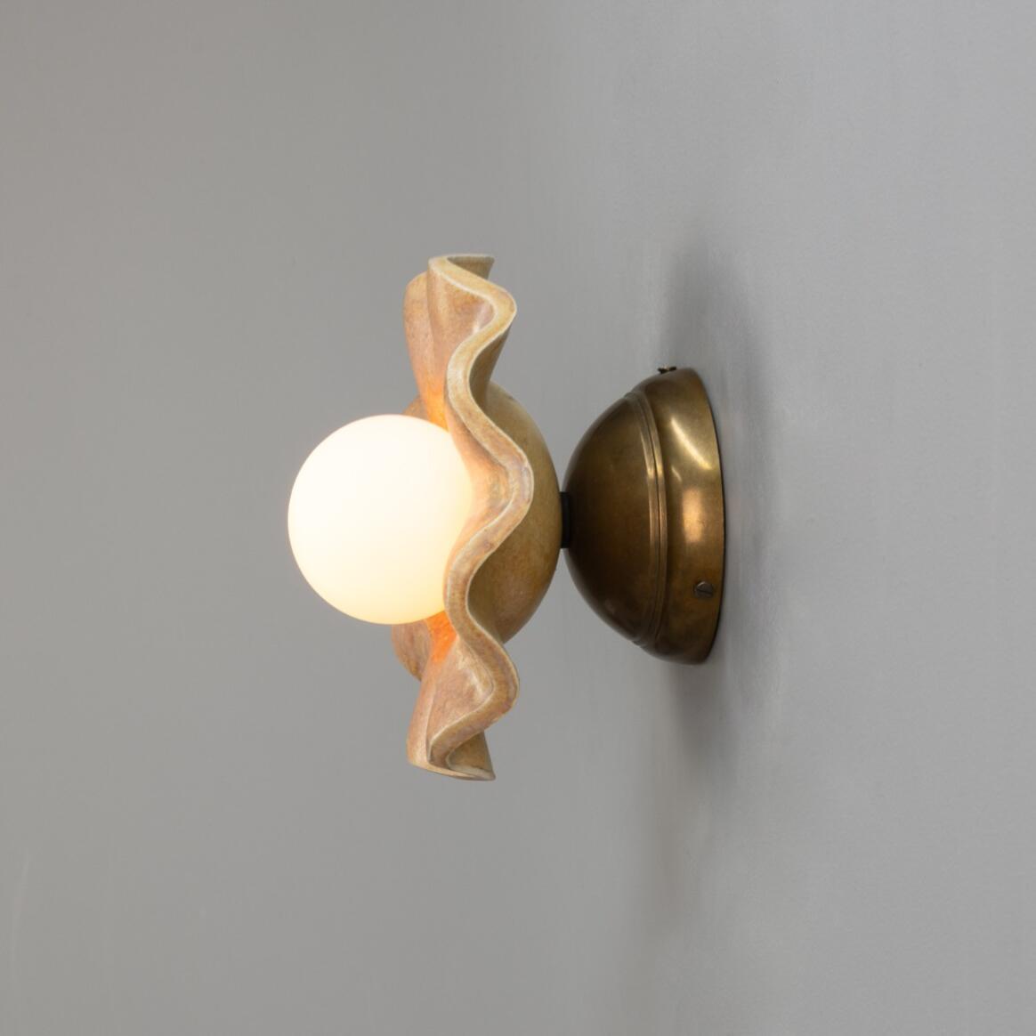 Rivale Wall Light with Wavy Ceramic Shade, Oatstone 21cm IP20