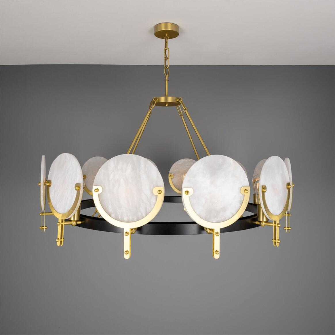 Edinburgh Alabaster and Brass Chandelier, 12-Light