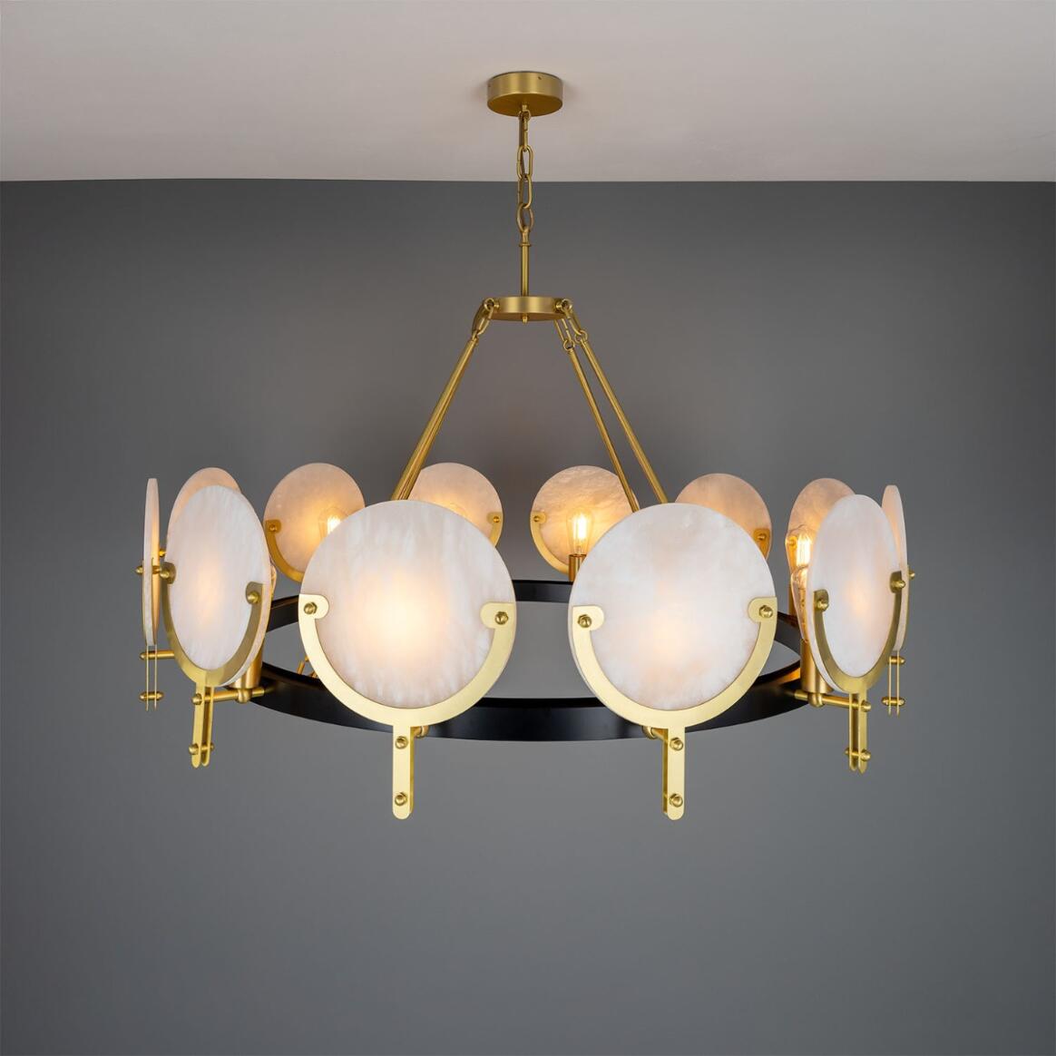 Edinburgh Alabaster and Brass Chandelier, 12-Light