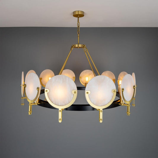 Edinburgh Alabaster and Brass Chandelier, 12-Light