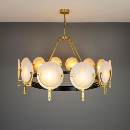 Edinburgh Alabaster and Brass Chandelier, 12-Light