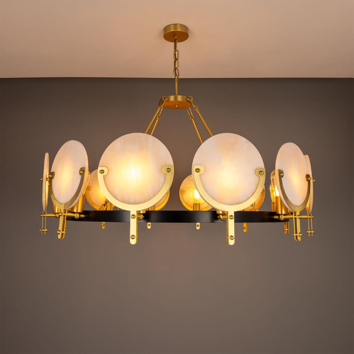 Edinburgh Alabaster and Brass Chandelier, 12-Light