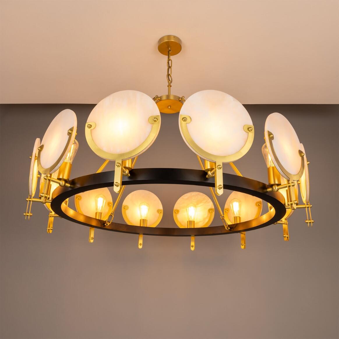 Edinburgh Alabaster and Brass Chandelier, 12-Light