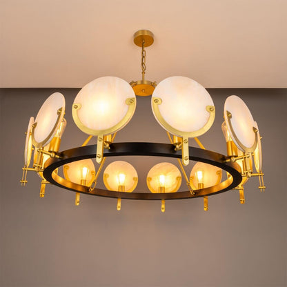 Edinburgh Alabaster and Brass Chandelier, 12-Light