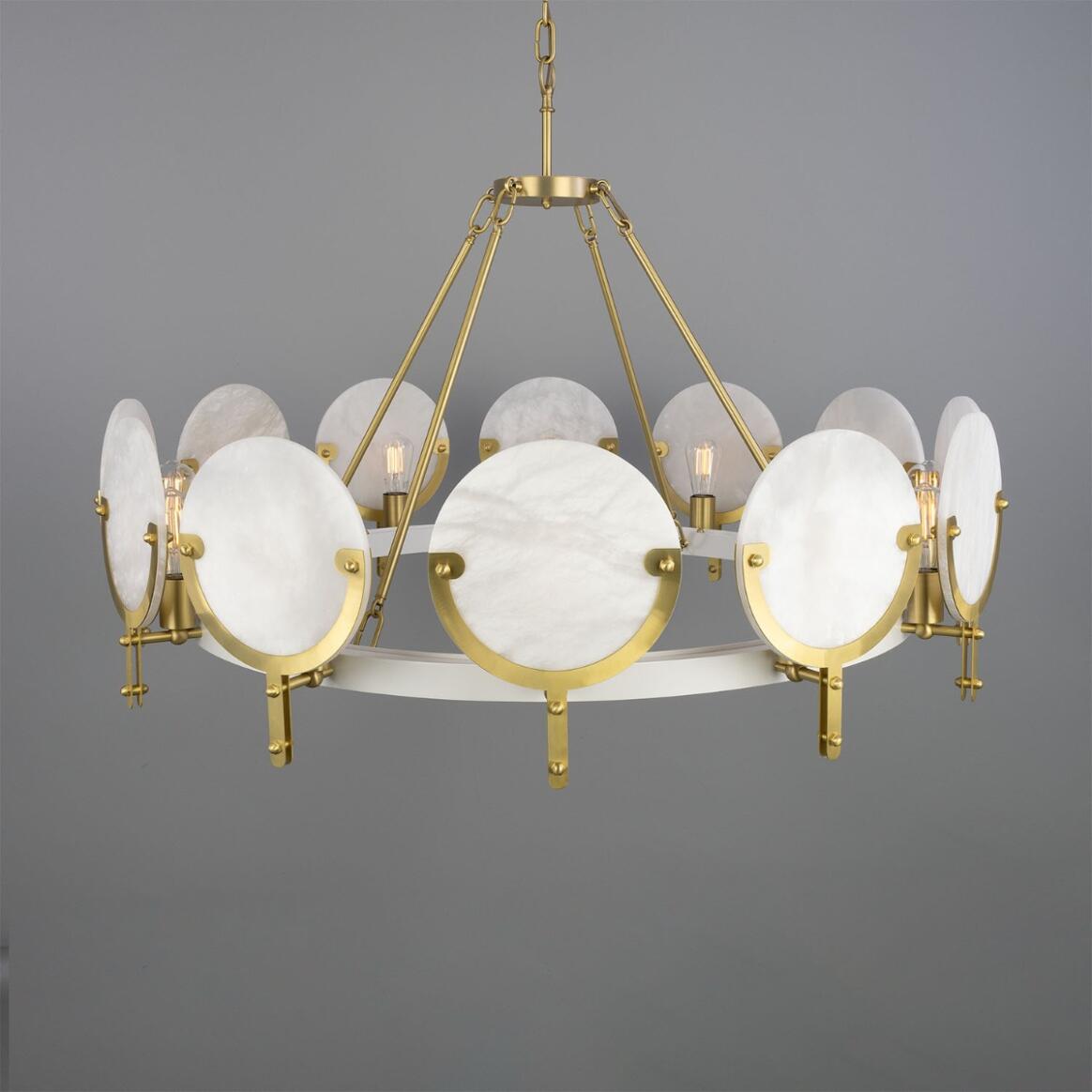 Edinburgh Alabaster and Brass Chandelier, 12-Light