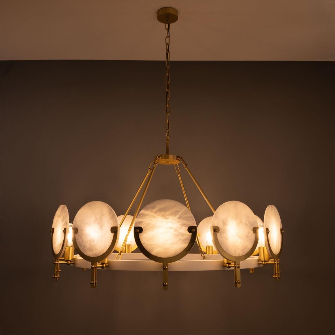 Edinburgh Alabaster and Brass Chandelier, 12-Light