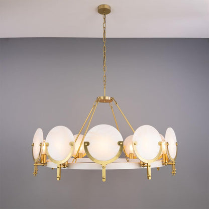 Edinburgh Alabaster and Brass Chandelier, 12-Light