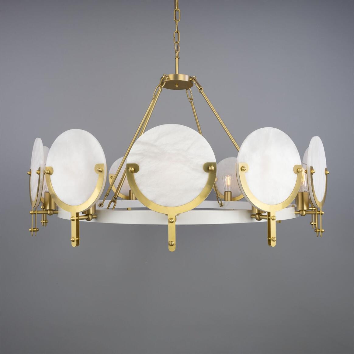 Edinburgh Alabaster and Brass Chandelier, 12-Light