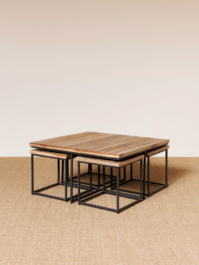 Coffee Table with 4 Stools Pocket