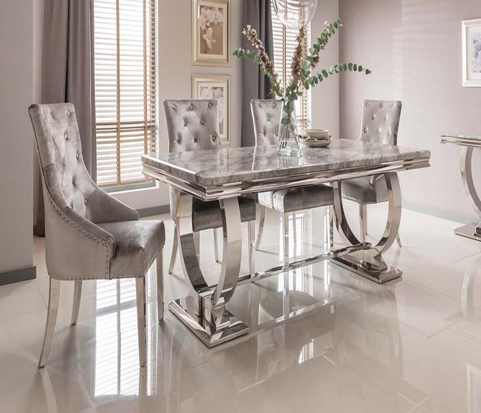 Arianna grey marble dining sales table with 6 chairs