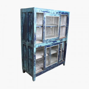 Double blue 4-sliding door cabinet : Unique Vintage One Off