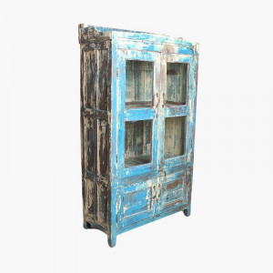 Blue & cream mix 4-door cabinet + top