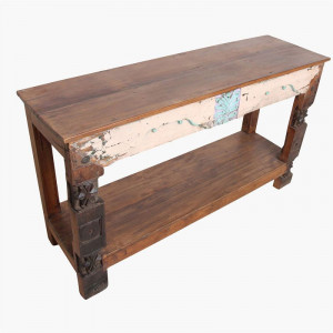 Teak & pink carved console